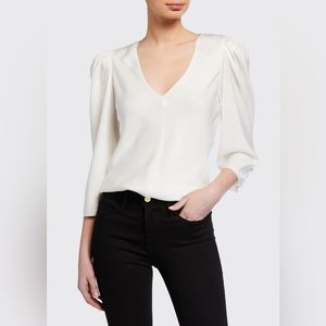 FRAME Shirred V-Neck 3/4-Sleeve Top | Size XS | Never Been Worn